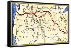 Map of the Lewis and Clark Route across Louisiana Territory, c.1804-1806-null-Framed Stretched Canvas