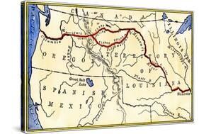 Map of the Lewis and Clark Route across Louisiana Territory, c.1804-1806-null-Stretched Canvas