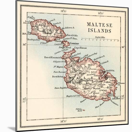 Map of the Maltese Islands, 1870s-null-Mounted Giclee Print
