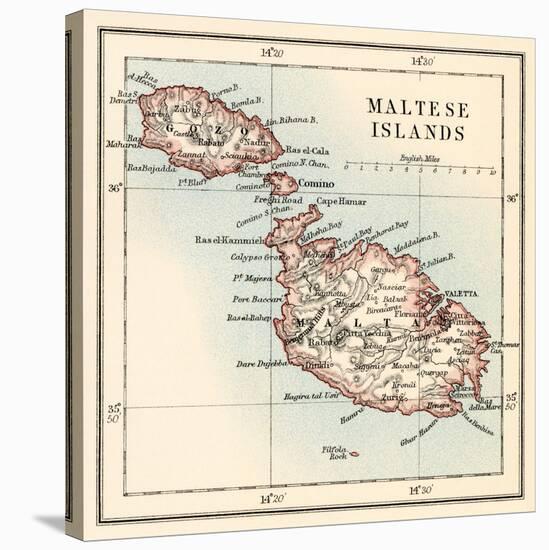 Map of the Maltese Islands, 1870s-null-Stretched Canvas