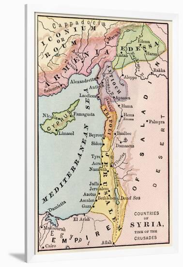 Map of the Middle East at the Time of the Crusades-null-Framed Giclee Print