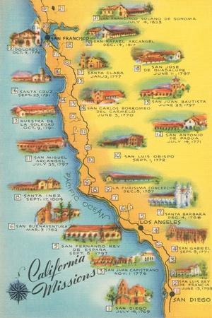 Map Of California Missions Map Of The Missions, California' Posters | Allposters.com