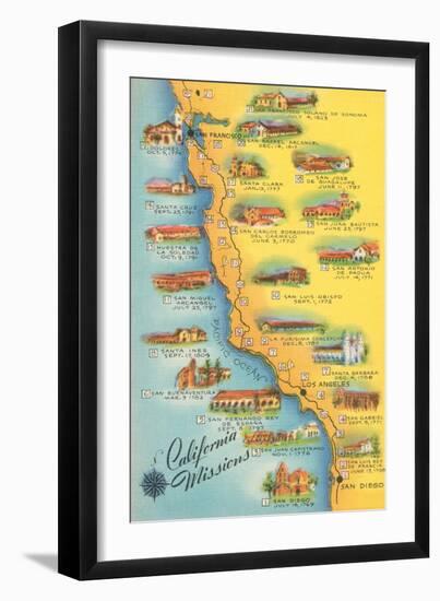 Map of the Missions, California-null-Framed Art Print