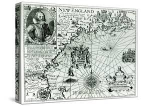 Map of the New England Coastline in 1614, Engraved by Simon de Passe-John Smith-Stretched Canvas