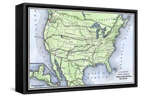Map of the North American Transcontinental Railways, 1800s-null-Framed Stretched Canvas