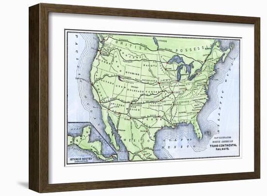 Map of the North American Transcontinental Railways, 1800s-null-Framed Giclee Print