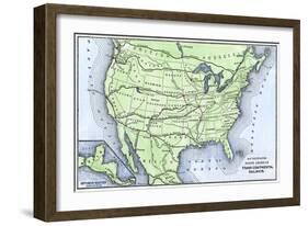 Map of the North American Transcontinental Railways, 1800s-null-Framed Giclee Print