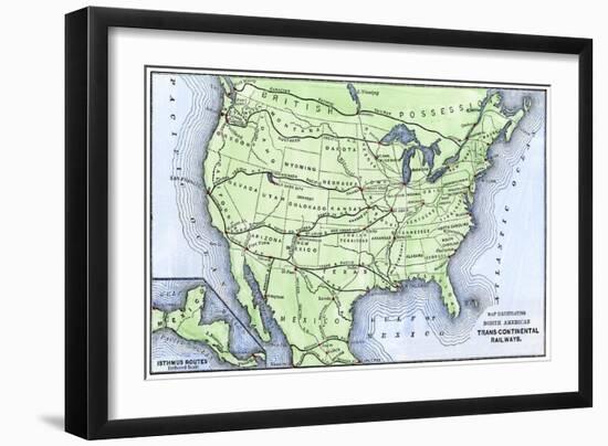 Map of the North American Transcontinental Railways, 1800s-null-Framed Premium Giclee Print