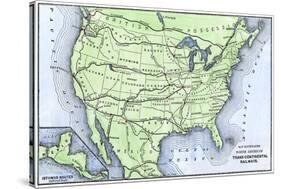 Map of the North American Transcontinental Railways, 1800s-null-Stretched Canvas