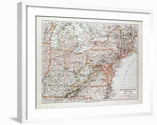 Map of the North East of the United States of America 1899-null-Framed Giclee Print