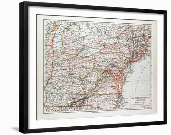 Map of the North East of the United States of America 1899-null-Framed Giclee Print