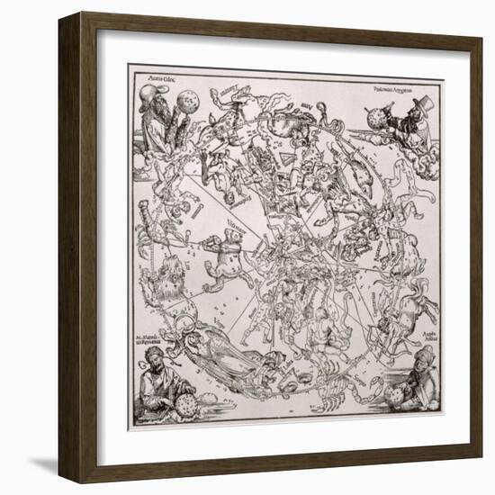 Map of the Northern Sky with Representations of the Constellations, Decorated With-Albrecht Dürer-Framed Giclee Print