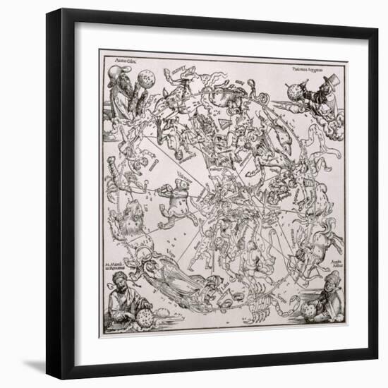 Map of the Northern Sky with Representations of the Constellations, Decorated With-Albrecht Dürer-Framed Giclee Print