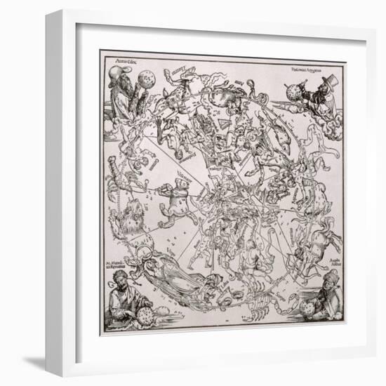 Map of the Northern Sky with Representations of the Constellations, Decorated With-Albrecht Dürer-Framed Giclee Print