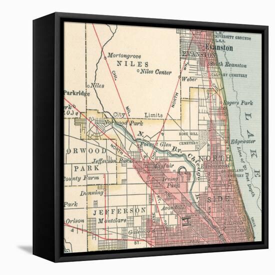 Map of the Northside of Chicago (C. 1900), Maps-Encyclopaedia Britannica-Framed Stretched Canvas