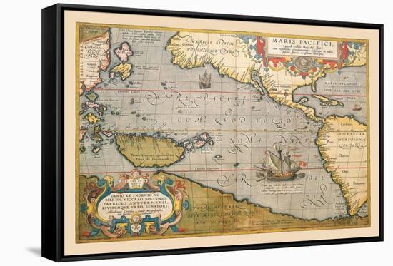 Map of the Pacific Ocean-Abraham Ortelius-Framed Stretched Canvas