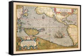 Map of the Pacific Ocean-Abraham Ortelius-Framed Stretched Canvas