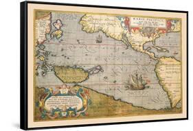 Map of the Pacific Ocean-Abraham Ortelius-Framed Stretched Canvas