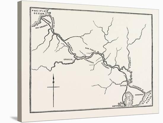 Map of the Panama Railroad, Panama, 1870s-null-Stretched Canvas