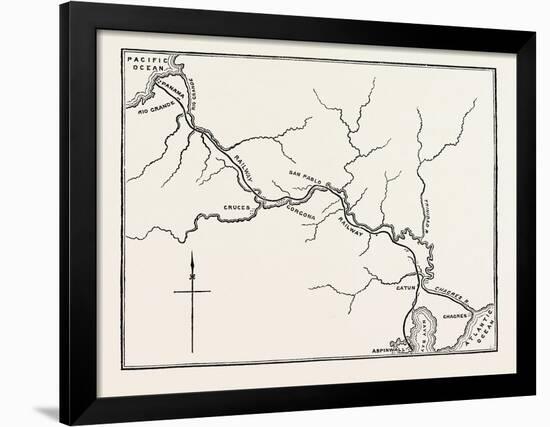 Map of the Panama Railroad, Panama, 1870s-null-Framed Giclee Print