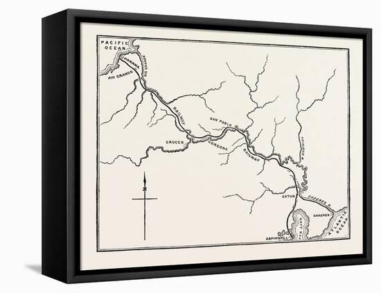 Map of the Panama Railroad, Panama, 1870s-null-Framed Stretched Canvas