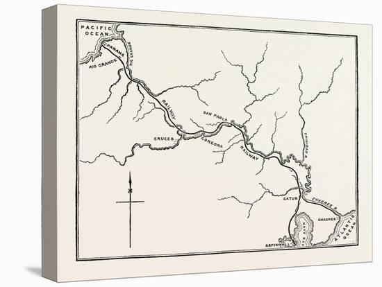 Map of the Panama Railroad, Panama, 1870s-null-Stretched Canvas