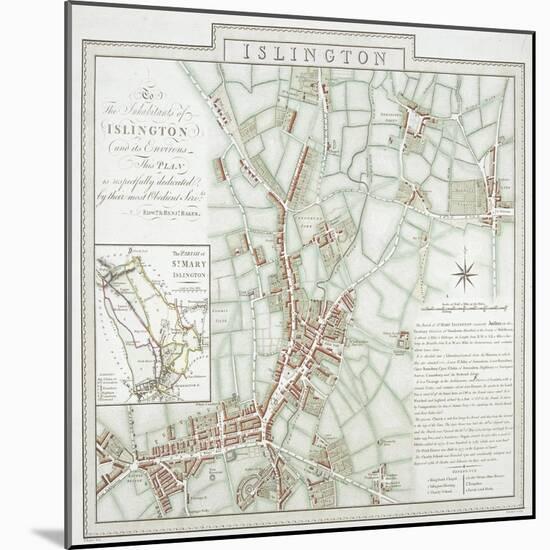 Map of the Parish of St Mary, Islington, London, 1793-Benjamin Baker-Mounted Giclee Print