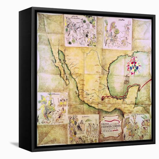Map of the Route Followed by Hernando Cortes During the Conquest of Mexico-null-Framed Stretched Canvas