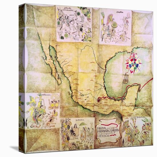 Map of the Route Followed by Hernando Cortes During the Conquest of Mexico-null-Stretched Canvas