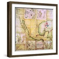 Map of the Route Followed by Hernando Cortes During the Conquest of Mexico-null-Framed Giclee Print