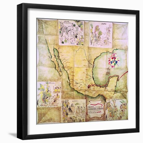 Map of the Route Followed by Hernando Cortes During the Conquest of Mexico-null-Framed Giclee Print