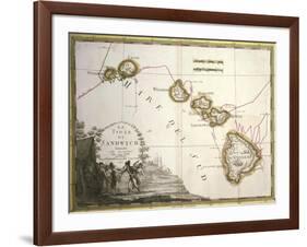 Map of the Sandwich Islands, Oceania, According to Discoveries of James Cook, Rome 1798-null-Framed Giclee Print