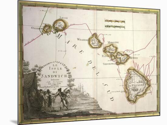 Map of the Sandwich Islands, Oceania, According to Discoveries of James Cook, Rome 1798-null-Mounted Giclee Print