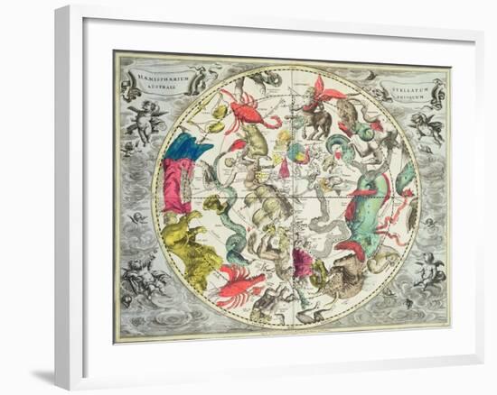 Map of the Southern Hemisphere, from The Celestial Atlas, or the Harmony of the Universe-Andreas Cellarius-Framed Giclee Print