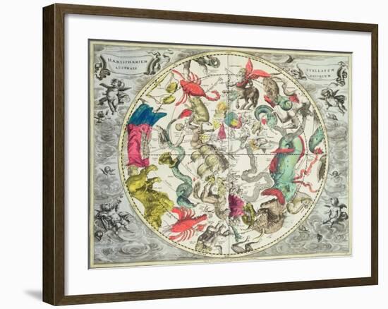 Map of the Southern Hemisphere, from The Celestial Atlas, or the Harmony of the Universe-Andreas Cellarius-Framed Giclee Print