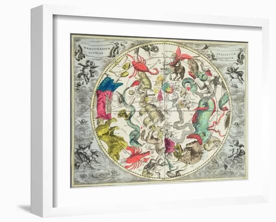 Map of the Southern Hemisphere, from The Celestial Atlas, or the Harmony of the Universe-Andreas Cellarius-Framed Giclee Print