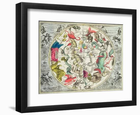 Map of the Southern Hemisphere, from The Celestial Atlas, or the Harmony of the Universe-Andreas Cellarius-Framed Premium Giclee Print