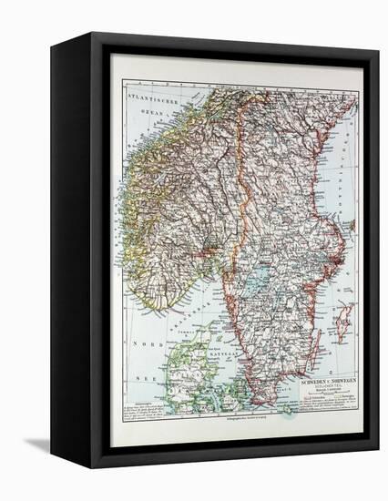 Map of the Southern Part of Norway and Sweden 1899-null-Framed Stretched Canvas