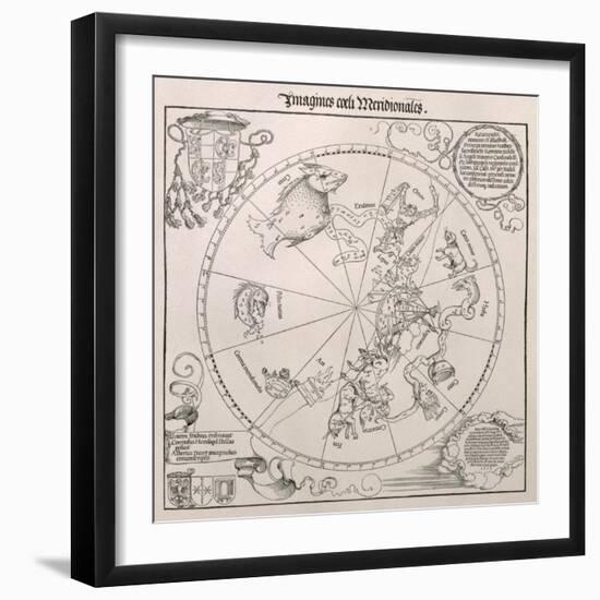 Map of the Southern Sky, Cardinal Lang Von Wellenburg Dedication, Imperial Copyright, 1515-Albrecht Dürer-Framed Giclee Print