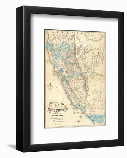 Map of the State of California, c.1853-John B^ Trask-Framed Art Print