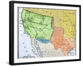 Map of the Territory Ceded by Mexico to the U.S. after the Mexican-American War, c.1848-1853-null-Framed Giclee Print