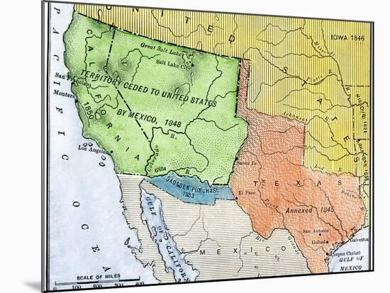 Map of the Territory Ceded by Mexico to the U.S. after the Mexican-American War, c.1848-1853-null-Mounted Giclee Print