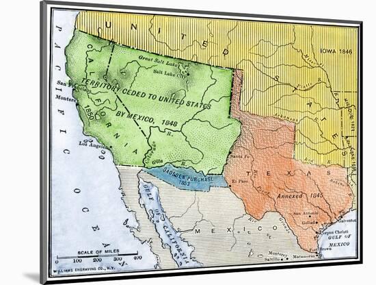 Map of the Territory Ceded by Mexico to the U.S. after the Mexican-American War, c.1848-1853-null-Mounted Giclee Print