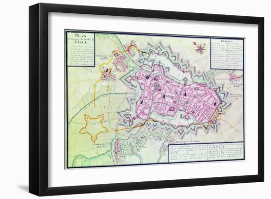 Map of the Town of Lille, from 'Atlas Et Histoire De Lille' (Pen & Ink & W/C on Paper)-Claude Masse-Framed Giclee Print