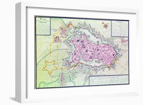 Map of the Town of Lille, from 'Atlas Et Histoire De Lille' (Pen & Ink & W/C on Paper)-Claude Masse-Framed Giclee Print