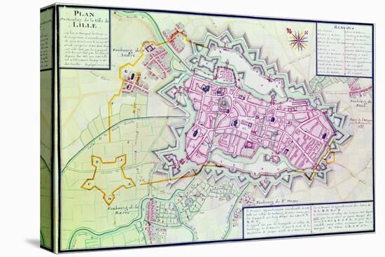 Map of the Town of Lille, from 'Atlas Et Histoire De Lille' (Pen & Ink & W/C on Paper)-Claude Masse-Stretched Canvas