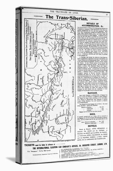 Map of the Trans-Siberian Railway, Produced by J. Bartholomew and Co., c.1920-English School-Stretched Canvas