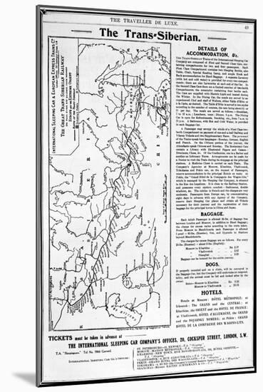 Map of the Trans-Siberian Railway, Produced by J. Bartholomew and Co., c.1920-English School-Mounted Giclee Print