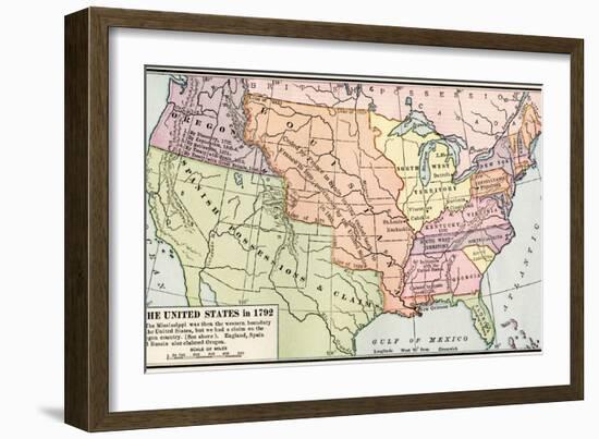 Map of the U.S. in 1792, Showing Colonial Claims on Oregon Territory-null-Framed Giclee Print