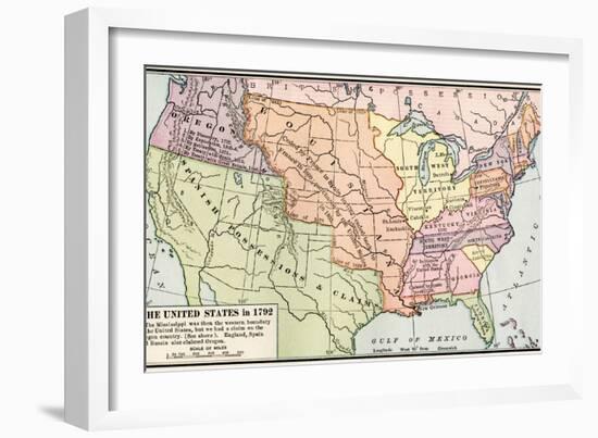 Map of the U.S. in 1792, Showing Colonial Claims on Oregon Territory-null-Framed Giclee Print